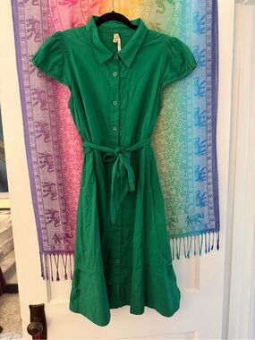 Maeve Emerald Green Button-Front Midi Dress
